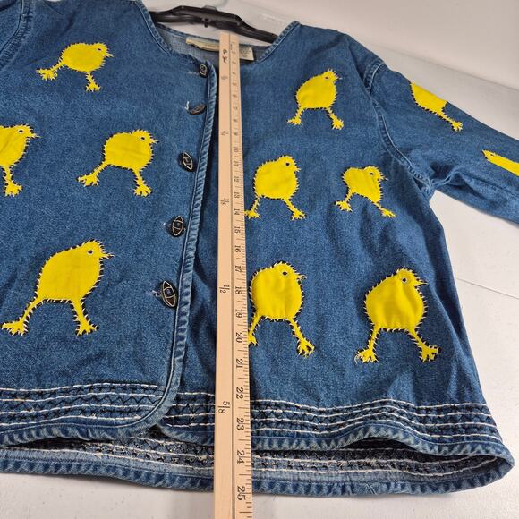 Carrie Allen Blue Denim Yellow Chicks Button Front Vintage Jacket Shacket XL - Picture 4 of 6